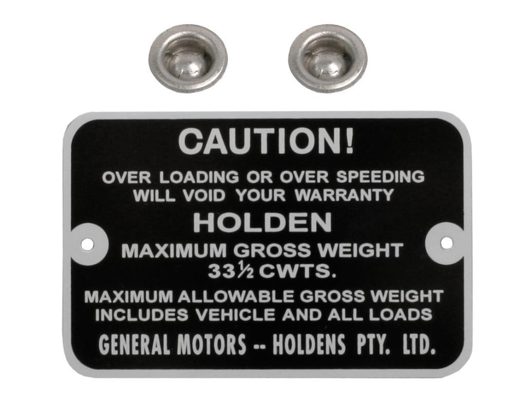 Holden Gross Weight Tag HD HR Ute 33 1/2 Cwts - Classic Muscle Car ...