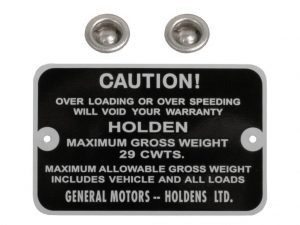 Holden Gross Weight Tag FE FC EJ Ute 29 Cwts