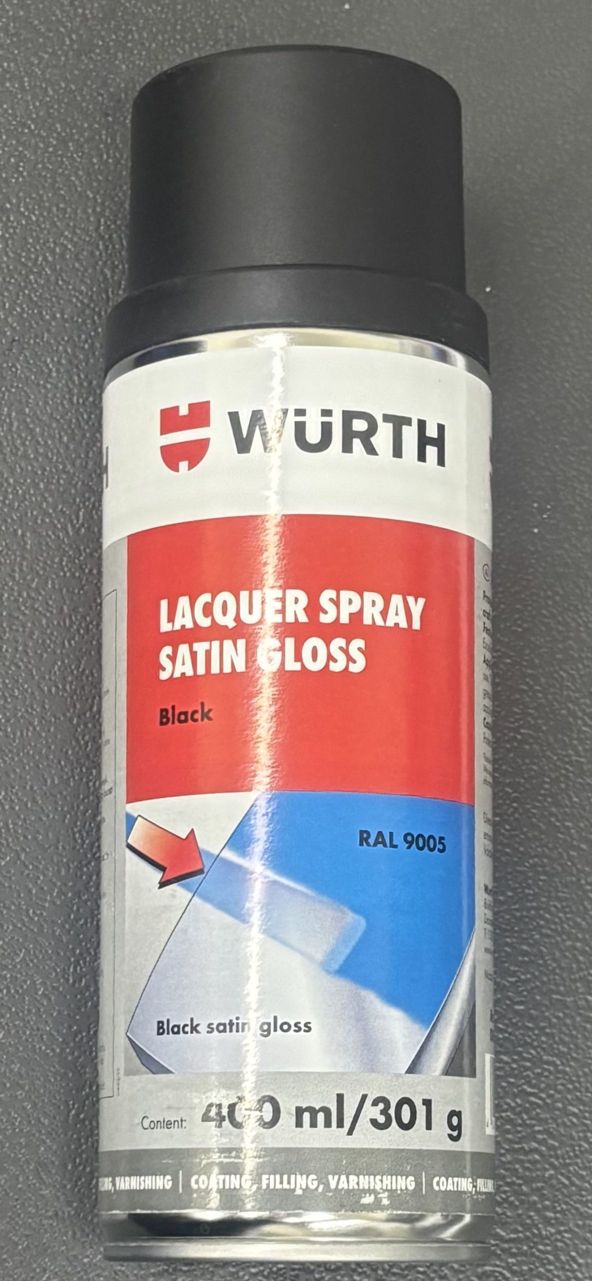 WURTH LACQUER SPRAY BLACK SATIN GLOSS 400ML